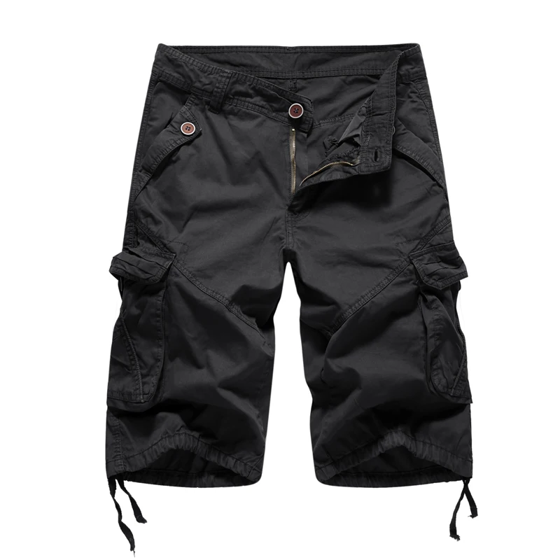 Мужские шорты Карго летние однотонные армейские военные шорты Homme хлопок мягкая модная брендовая одежда 30-40 Прямая - Цвет: Black
