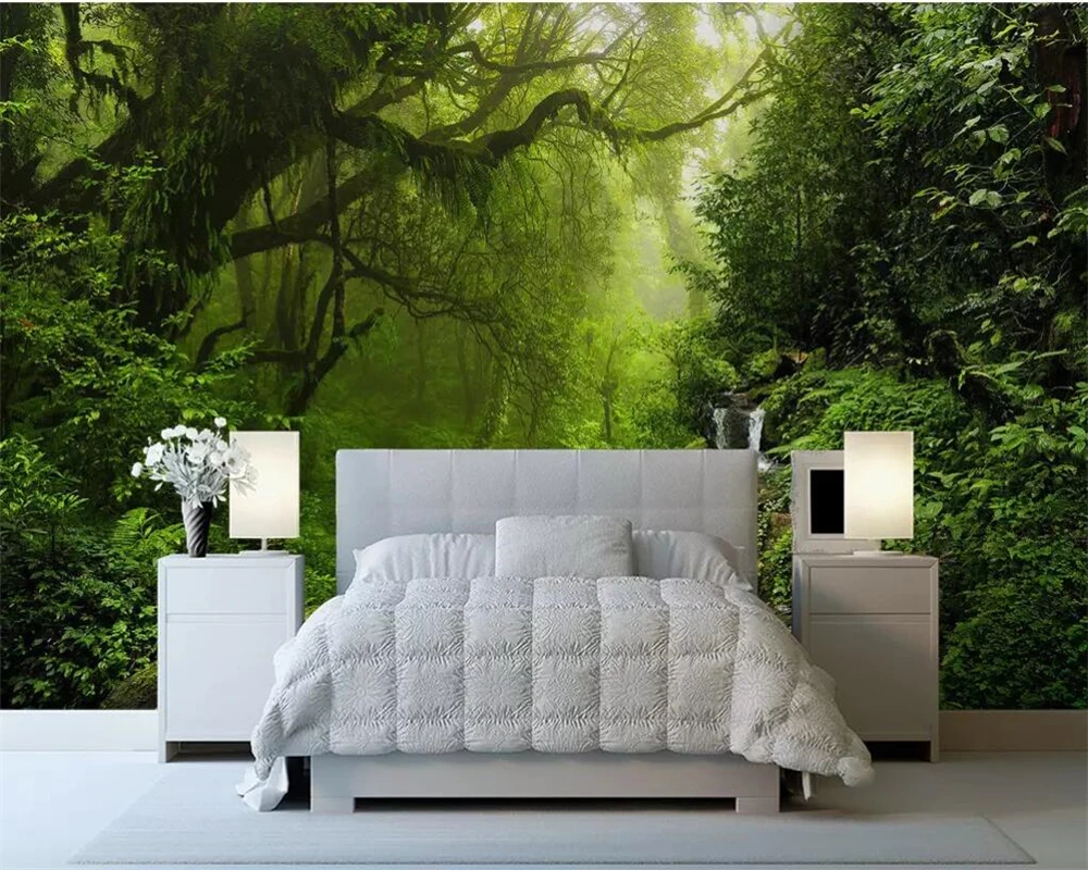 

beibehang Custom wallpaper 3d photo mural green wood stone stream river landscape scenery living room TV background wall paper