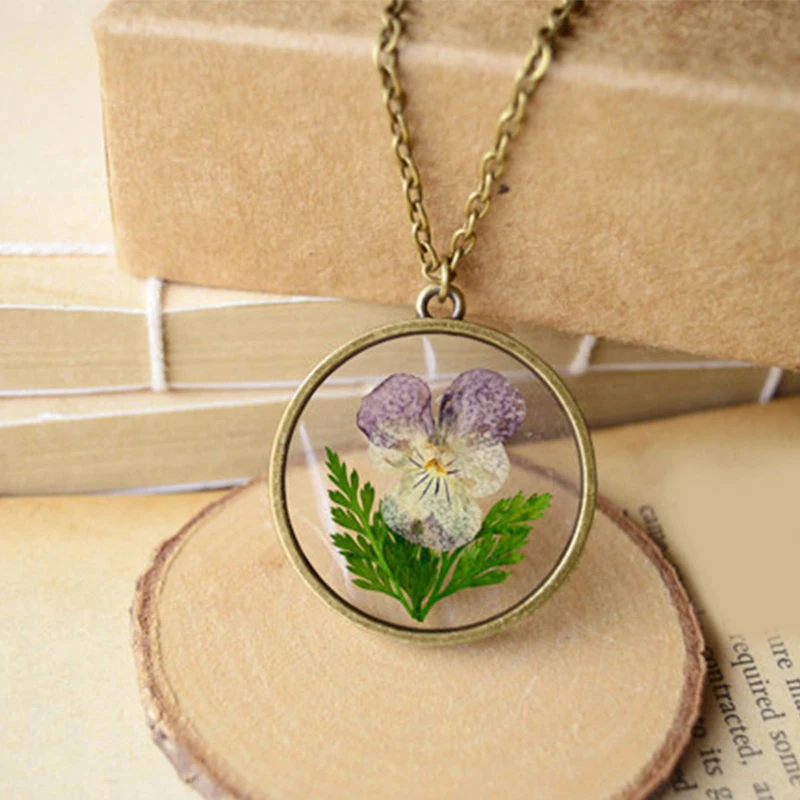 

2019 New Trend Pansy Jewelry Crystal flower Glass Necklace Leather Chain Pendant Necklaces For Women