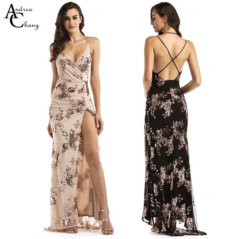 

Spring summer woman dress brown floral pattern beading black khaki dress floor length fashion sexy party event dress ball gown