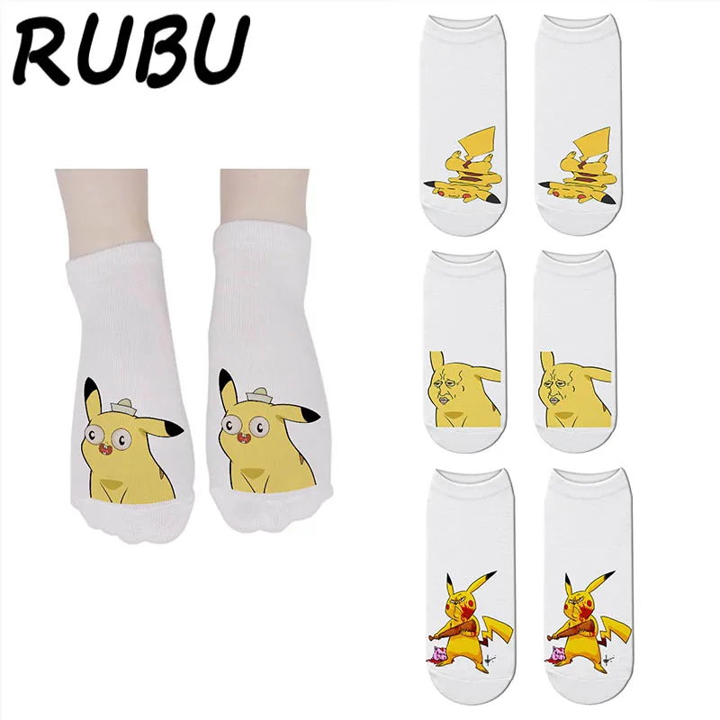 

RUBU 2019 Women's Socks New Lovely Cartoon 3d Printing Cotton Sock Women Funny Kawaii Ankle Funny Socks Female 7S-ZWS08