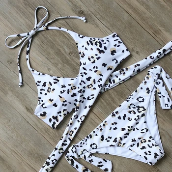 

Leopard swimsuit women sexy push up bikini printed bikini set halter bandage swimwear female thong bathing suit swimming suit