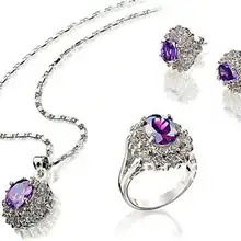 noblest натуральный фиолетовый циркон белый кулон~ серьги~ кольцо Размер 8