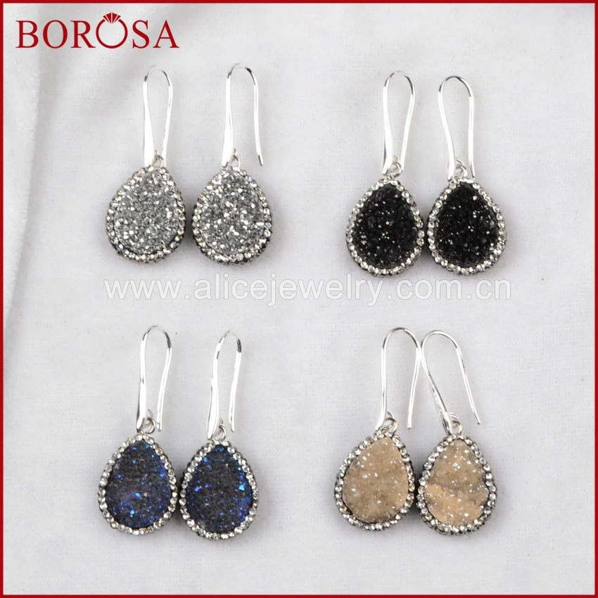

Drop Titanium Agate Druzy Black Crystal Rhinestone Pave Zircon Bead Dangle Earings Hook Earings Fashion Jewelry JAB467