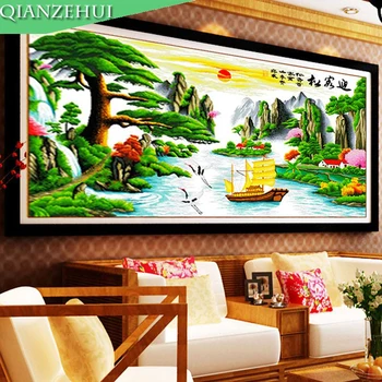 

QIANZEHUI,Needlework,DIY printing The Pine Greeting Guests Cross stitch, Landscape For Embroidery kits Cross-Stitching