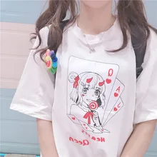 Harajuku/футболка с рисунком из мультфильма для японских темных девочек; футболка с короткими рукавами и круглым вырезом и принтом в виде китайских букв; милые футболки в стиле аниме Kawaii; топы