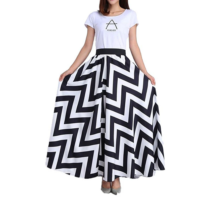 Estilo Boho Las Mujeres Faldas de Rayas Blanco Y Negro Talle Alto Largas de Playa Estilo Casual Plisadas Señoras Maxi skirt|long skirts stylesmaxi skirt - AliExpress