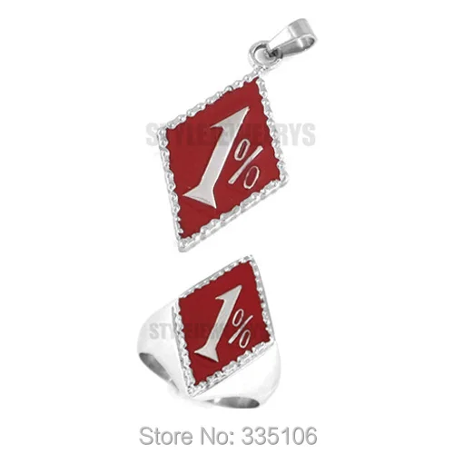 

Free Shipping! Red One Percent Ring and Pendant Motorcycle Biker Ring Stainless Steel Jewelry Motor Biker Jewelry Set SWR0154RP