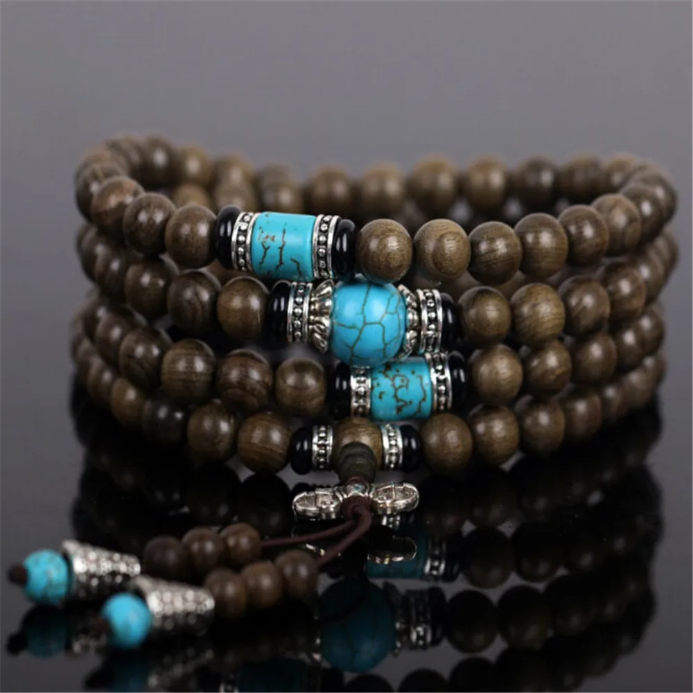 Wholesale Natural Cat's Eye Golden Silk Wood Beads Bracelet 108 Mala Gloomy Phoebe Buddhist Strand Male Ornament | Украшения и