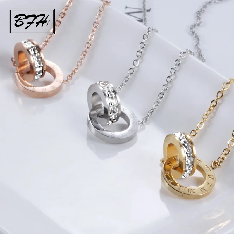 

BFH Fashion Charm Roman Numeral Crystal Necklace Pendants for Women Vintage Silver Stainless Steel Long Necklace Jewelry Gift