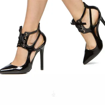 

2019 Women Red Black Pointed Toe High Heels Pumps Women Spring Lace Up Stiletto Heels Shoes Pumps Sexy Ladies Dress Shoes Women