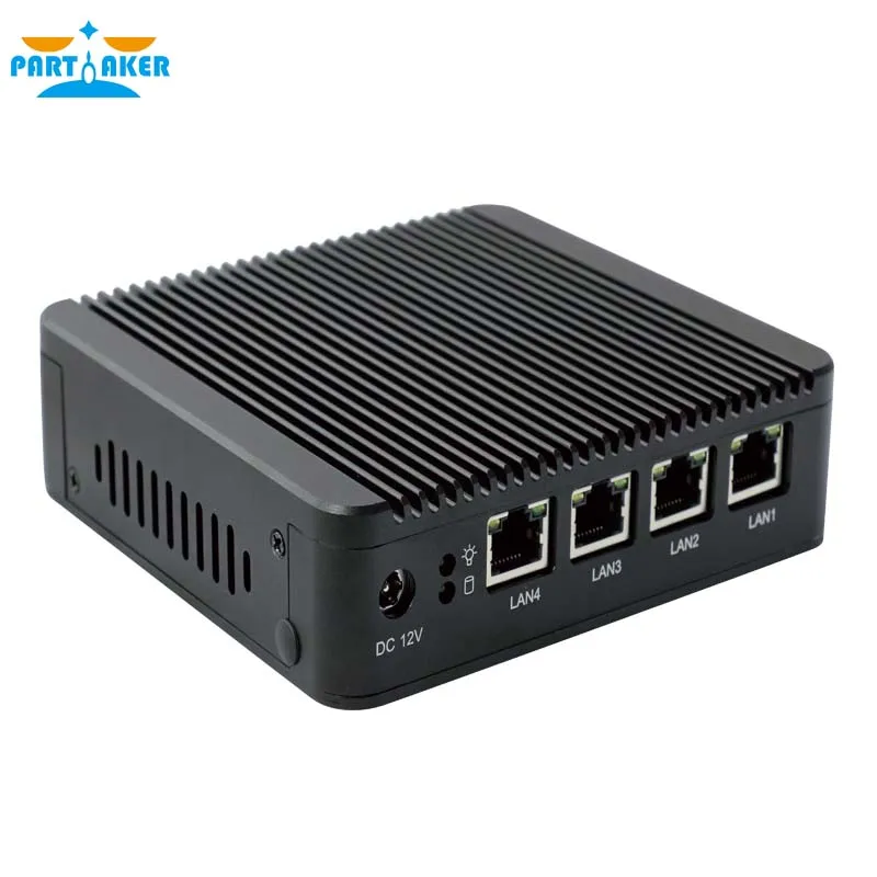  Partaker J1900 Quad Core 4 lan 12V Barebone Fanless Desktop Computer Firewall Router with VGA 