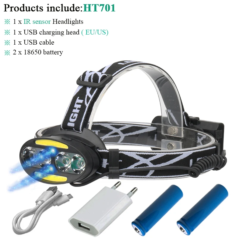 ИК датчик COB 4T6 32000 люмен светодиодный головной фонарь высокой мощности светодиодный головной Фонарь налобный фонарь Перезаряжаемый Фонарь 18650 аккумулятор - Испускаемый цвет: BHT701B1