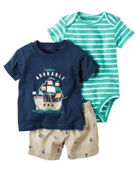 

Infant Baby Boy clothes 3pcs set T-shirt + Bodysuit+ Shorts Toddle Baby girl 3 PCS Suit Kids girls clothing
