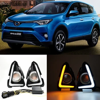 

Car Flashing 2Pcs LED DRL Daytime Running Lights Daylight Lamp with yellow turn signal For Toyota RAV4 RAV 4 2016 2017 2018