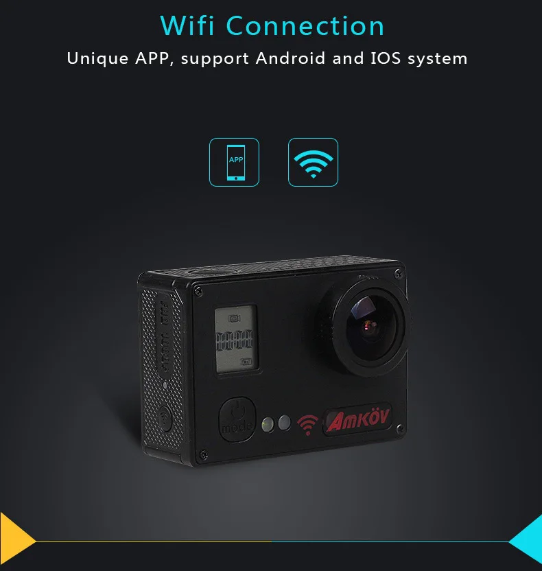 Amkov AMK7000S 4K Ultra HD 2 inches TFT WiFi Action Camera DV with Sunplus 6350M SPCA6350 OV4689 Image Sensor 170 Degree View Angle Remote Control Watch