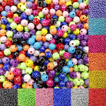 

100pcs/lot LNRRABC 8mm Round Acrylic Beads Cross Pattern For Necklace Bracelet 13 Color Jewelry DIY Accessories