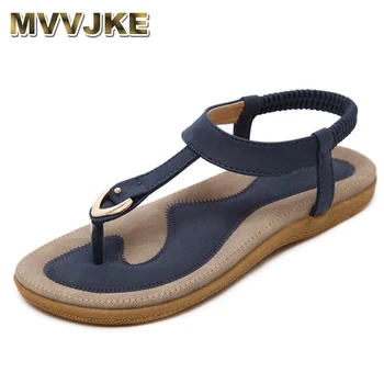 

MVVJKE Summer Shoes Leather Women sandals Bohemia comfortable non-slip soft bottom flat women flip flops sandals plus size 42