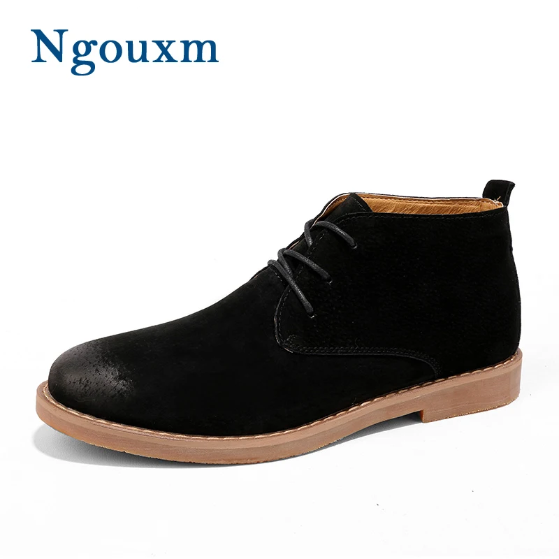 Main Suède Chaussures Printemps Respirant Bout Khaki La Ngouxm Désert Homme Hommes Cheville Lacets Vache Rond Coudre noir À Bottes marron Automne De iuOXPkZT