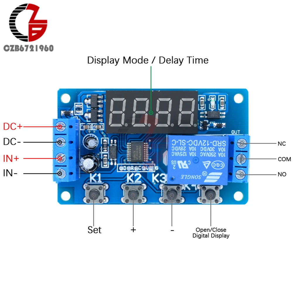 10A 12 В реле времени Регулируемый реле задержки времени светодиодный модуль цифрового реле таймера Задержка запуска светодиодный переключатель для двигателя