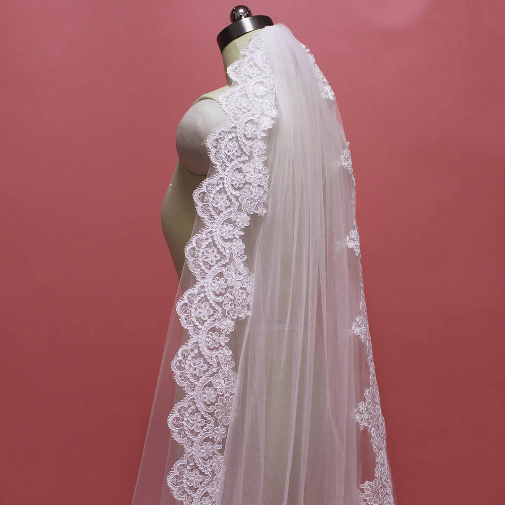 High Quality 2 Meters Sparkling Sequins Lace Wedding Veil 2M One Layer Soft Tulle Bridal Veil with Comb Voile Mariage 2019 Veu High Quality 2 Meters Sparkling Sequins Lace Wedding Veil 2M One Layer Soft Tulle Bridal Veil with Comb Voile Mariage 2019 Veu