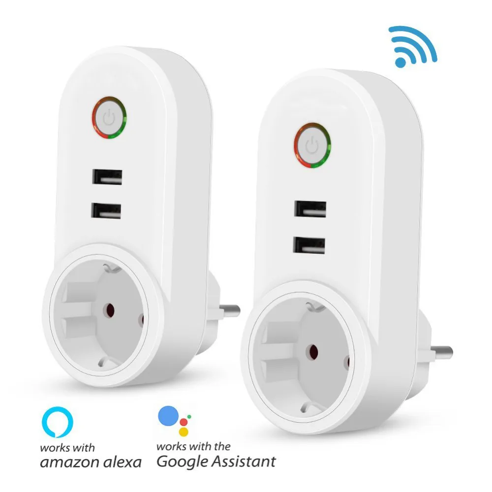 Wi-Fi Smart EU Plug outlet беспроводной с 2 usb-разъемом Wi-Fi пульт дистанционного управления Переключатель синхронизации Outlet таймер питания домашние