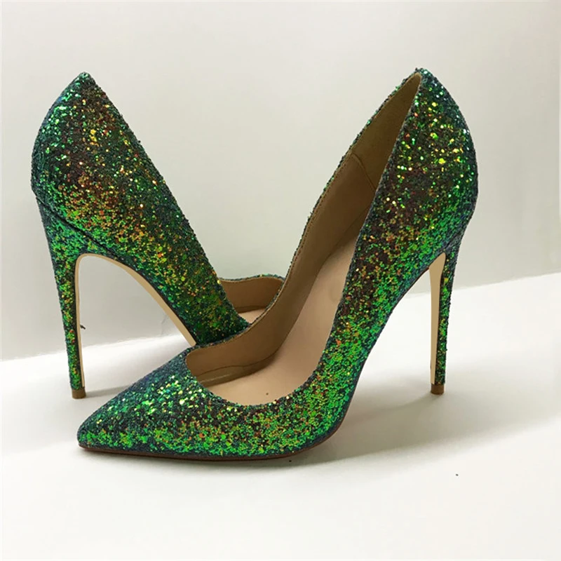 Green Glitter bling bling wedding shoes 12 cm high heel pumps sexy stiletto heels party shoes for women LF004 ROVICIYA Green Glitter bling bling wedding shoes 12 cm high heel pumps sexy stiletto heels party shoes for women LF004 ROVICIYA