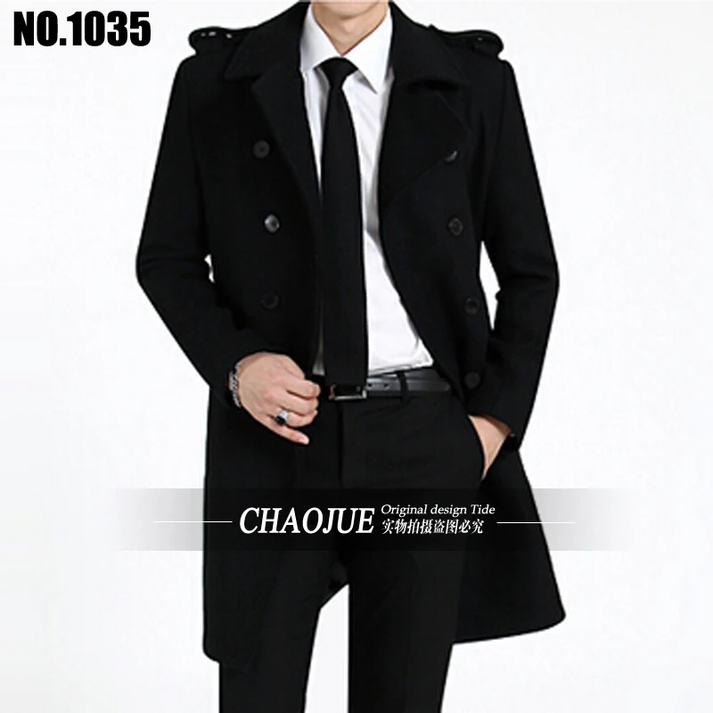 Осенне-зимнее мужское модное тонкое шерстяное пальто средней длины дизайн Мужская Утепленная верхняя одежда плюс размер куртка! S-5XL - Цвет: Черный