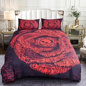 

Boniu 3d Skull Rose Pattern Comforter Bedding Set 3pcs Skeleton Duvet Cover Set for Adults Soft Bed Cover king Size Bedclothes
