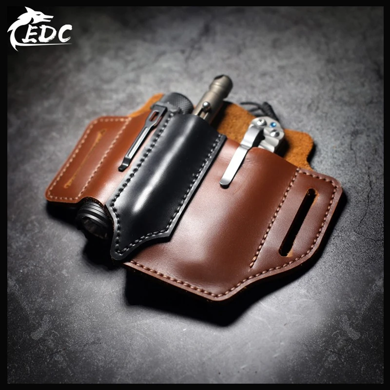 En Ligne Première couche peau de vache EDC taille étui multi fonction portable stockage maroquinerie outil stockage multi couleur en option