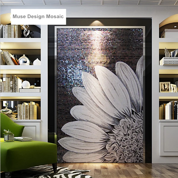 mosaic-tile-mural-glass-mosaic-parquet-sunflower-black-and-white-bisazza-style-unique-home-hotel-art