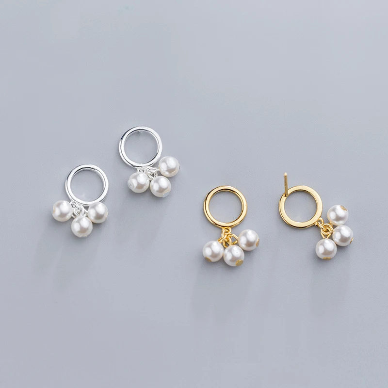 Korea 925 Sterling Silver Round Simulated Pearl Statement Geometric Fashion Drop Earrings For Women Bride Wedding Jewelry Brinco | Украшения