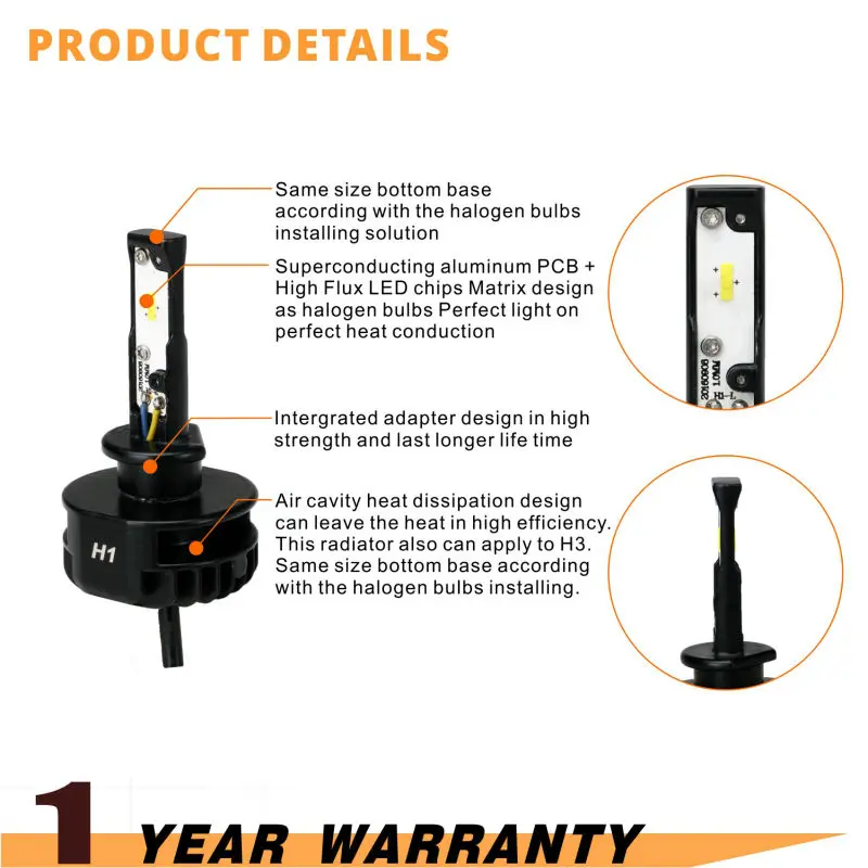 H1 LED Headlight 60W 6000LM All In One Car LED Headlights Bulb Head Lamp Fog Light Pure White 6500K