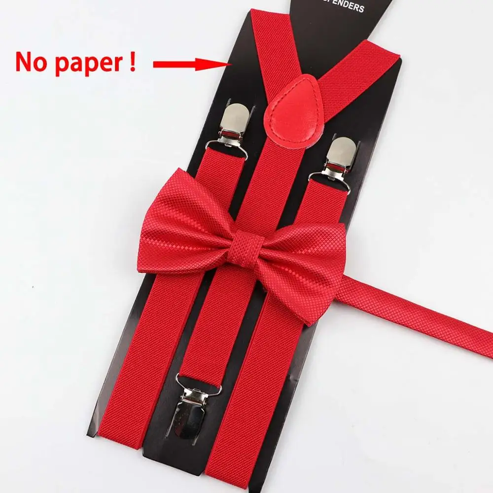 Soild Color Man Polyester Belt Bow Tie Set Woman Men's Suspenders Butterfly Clip-on Y-Back Braces Elastic Women Adjustable - Color: E5