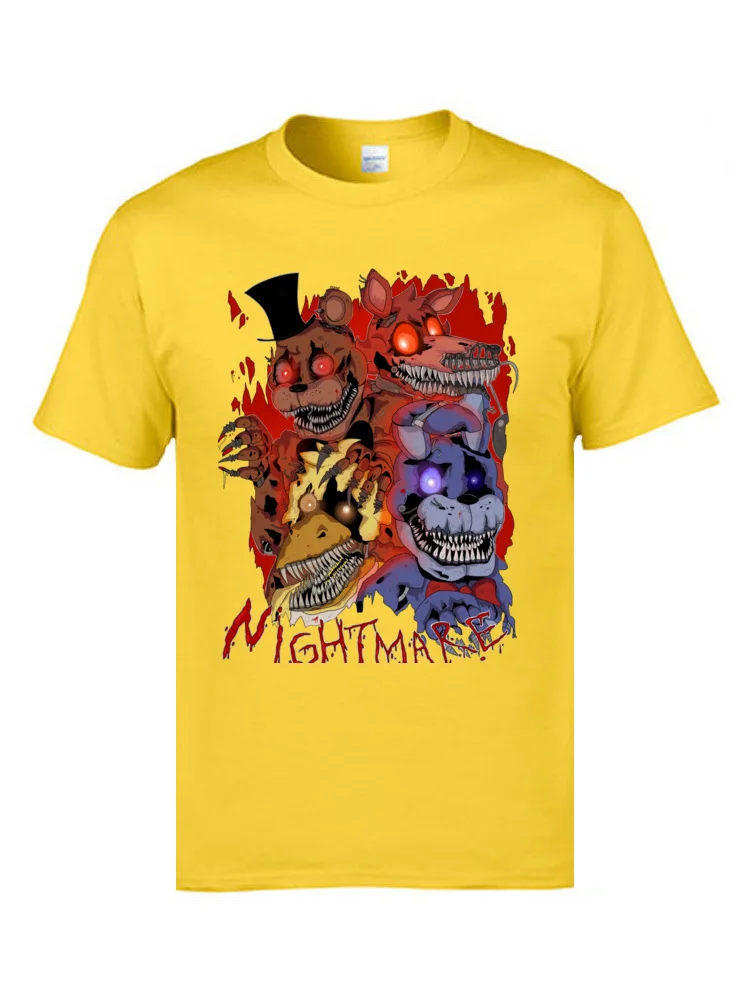 FamilyCustomized Short Sleeve Tops & Tees Summer Funny O-Neck 100% Cotton Tops Tees Men's T Shirts Design  Free Shipping Fnaf 4   Nightmare  10203 yellow