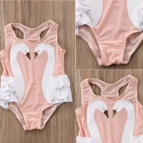 2018 New Kids Pink Sawn One Piece Bikini Baby Girls Tutu Swimsuit