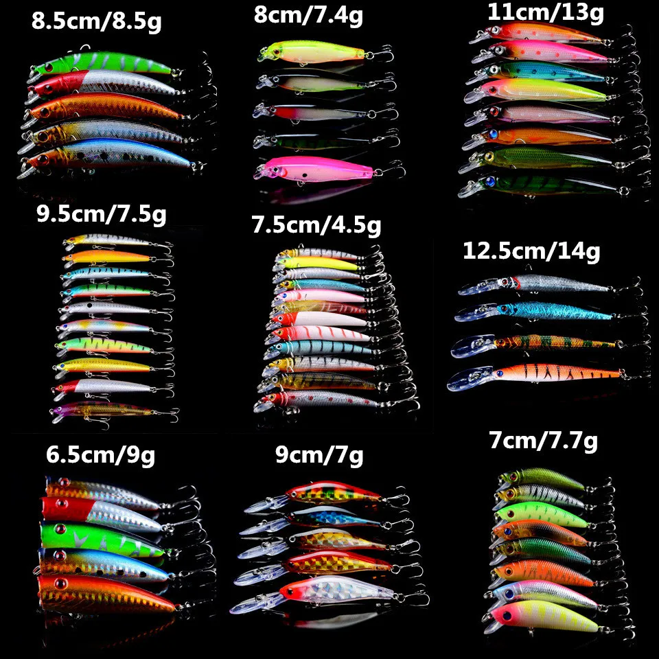 

LINGYUE 62pcs/lot Fishing Lures Mixed Minnow lure and Topwater Popper bait High Quality Artificial Wobbler Fishing Tackle