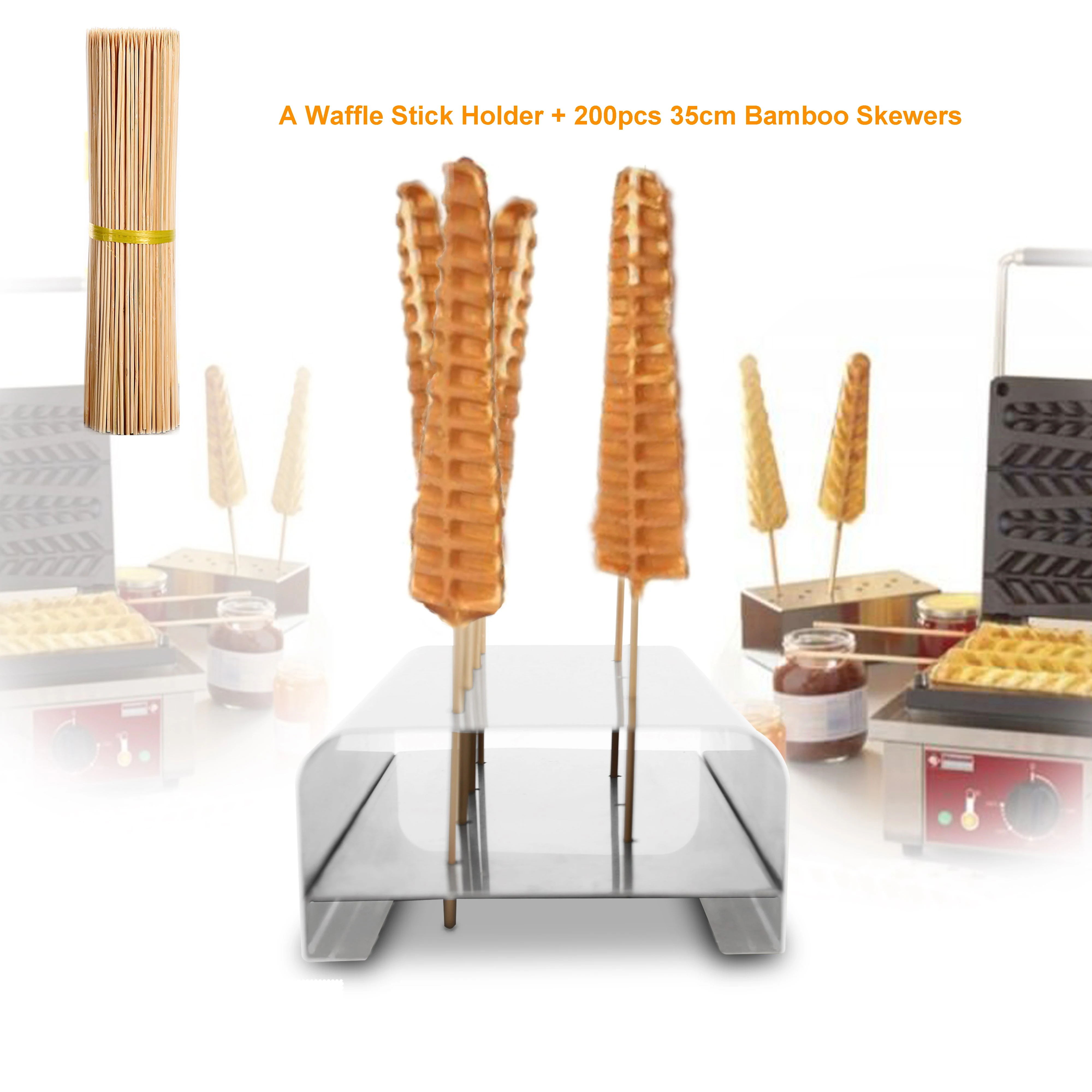 

1pc Stainless Steel Waffle Corn Dog Lolly Waffle Stick Holder Stand Displayer + 200pcs 35cm Bamboo Skewers