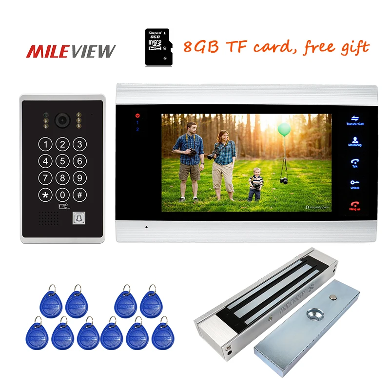 

Free Shipping 720P AHD HD 7" Screen Video Door Phone Intercom Record System + Code Keypad RFID Unlock Door Camera Magnetic Lock