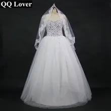 2017 Illusion Wedding Dress With Video With Veil Gift Long Sleeve Bridal Gown Pearls Crystals Beaded Ball Gown Robe De Mariage