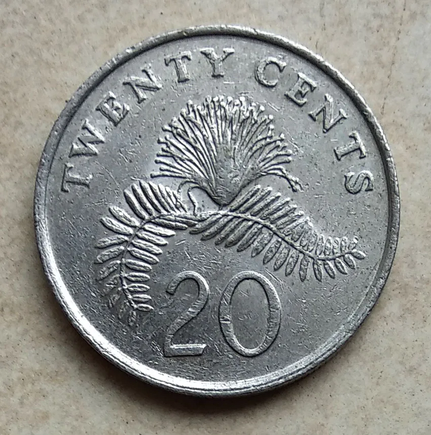 

21mm Calliandra surinamensis 20 Cents Coin Of Singapore 1985-2012