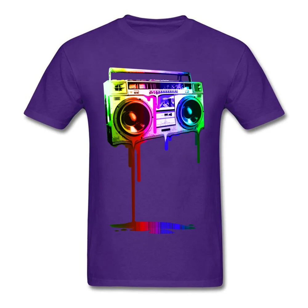 Pure Cotton Male Short Sleeve Melting Boombox digital rainbow look T-shirts Design Tops Tees Funky Birthday Crewneck T-Shirt Melting Boombox digital rainbow look purple