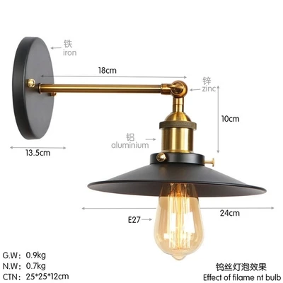 IWHD черный Ретро промышленных LED Настенные светильники зеркало в ванной старинные антикварные настенные бра Edison стиль освещения - Цвет абажура: Black
