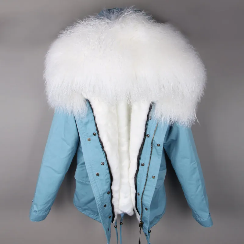 Новая женская зимняя парка Овечий мех Парки натуральный мех пальто Одежда для улицы - Цвет: sky white