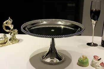 

3002 - 1 senior metal cake pan fruit tray snacks dessert silver plated home restaurant cafeteria decoration wedding props