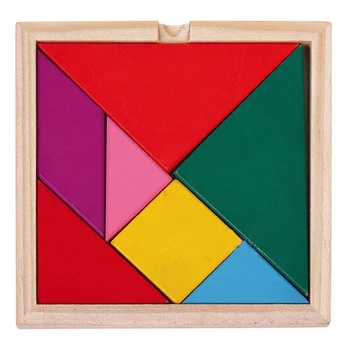 

Wooden Tangram 7 Piece Jigsaw Puzzle Colorful Square IQ Game Brain Teaser Intelligent Educational Toys for Kids