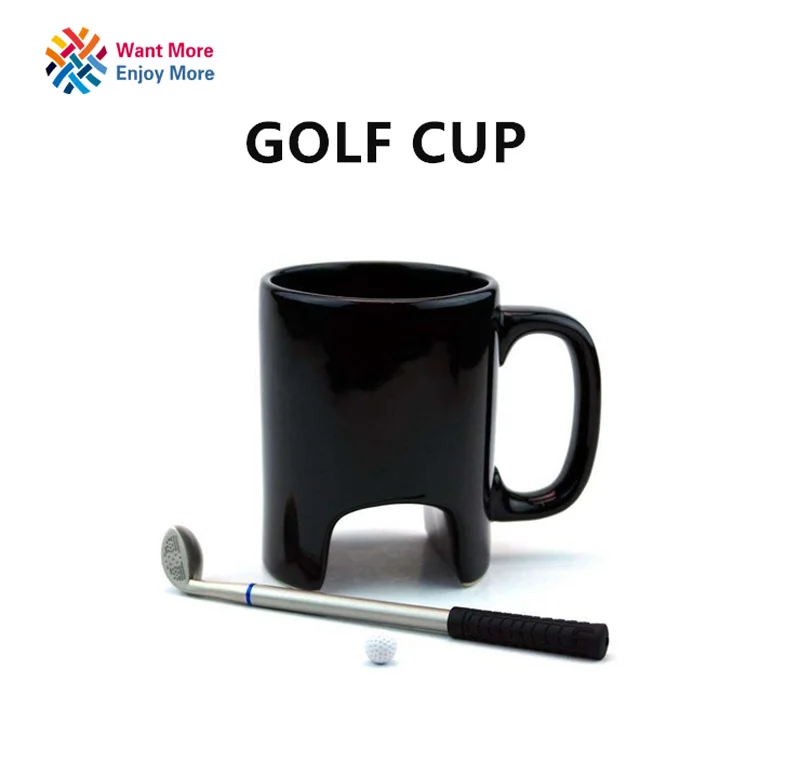 

Creative Golf ceramic cup funny black coffee mug office Casual ceramic cup Golf stick pen birthday gift
