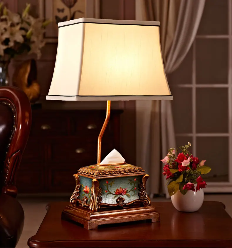 

European table lamp bedroom bed. Creative hand-painted American living room lamps