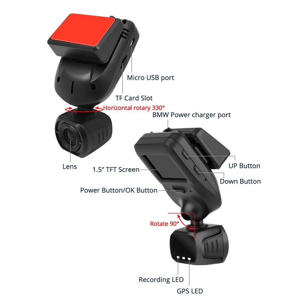 Видеорегистратор Arpenkin Mini Q9 FHD 1296P с GPS датчиком движения и поворотом на 330