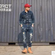 Модный комплект, повседневные мужские джинсовые комбинезоны с длинными рукавами, комбинезон, брюки, джинсы, синие комбинезоны, винтажные костюмы певицы
